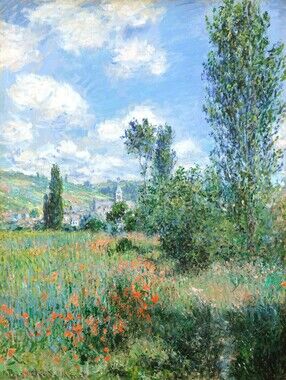 Impressionist Landscape Wall Art Print - Blue & Green Meadow Monet 16x20